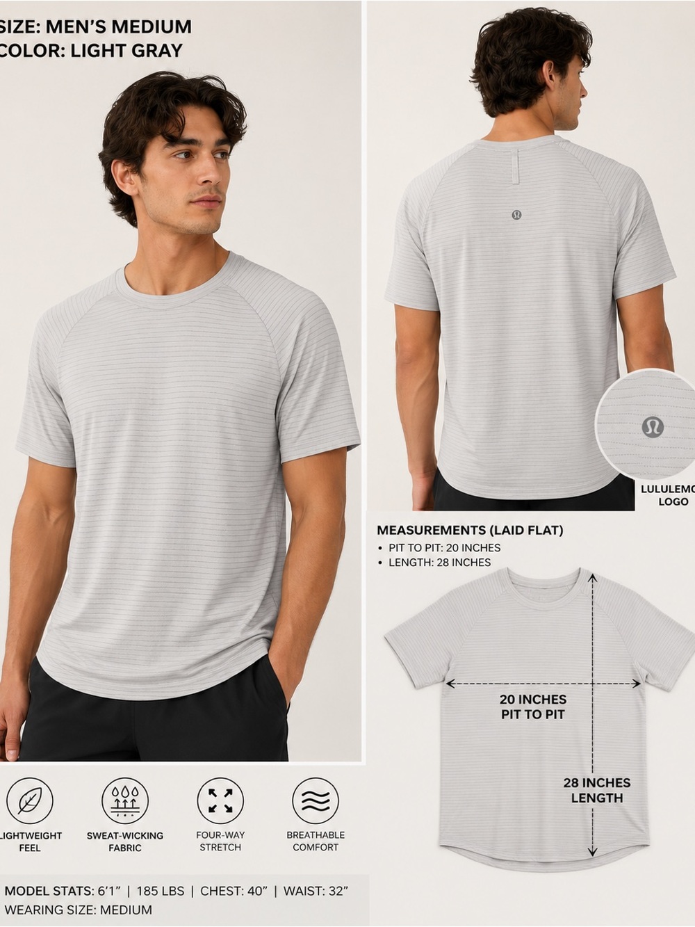 lululemon athletica Light Gray Men's Short Sleeve Performance Tee
